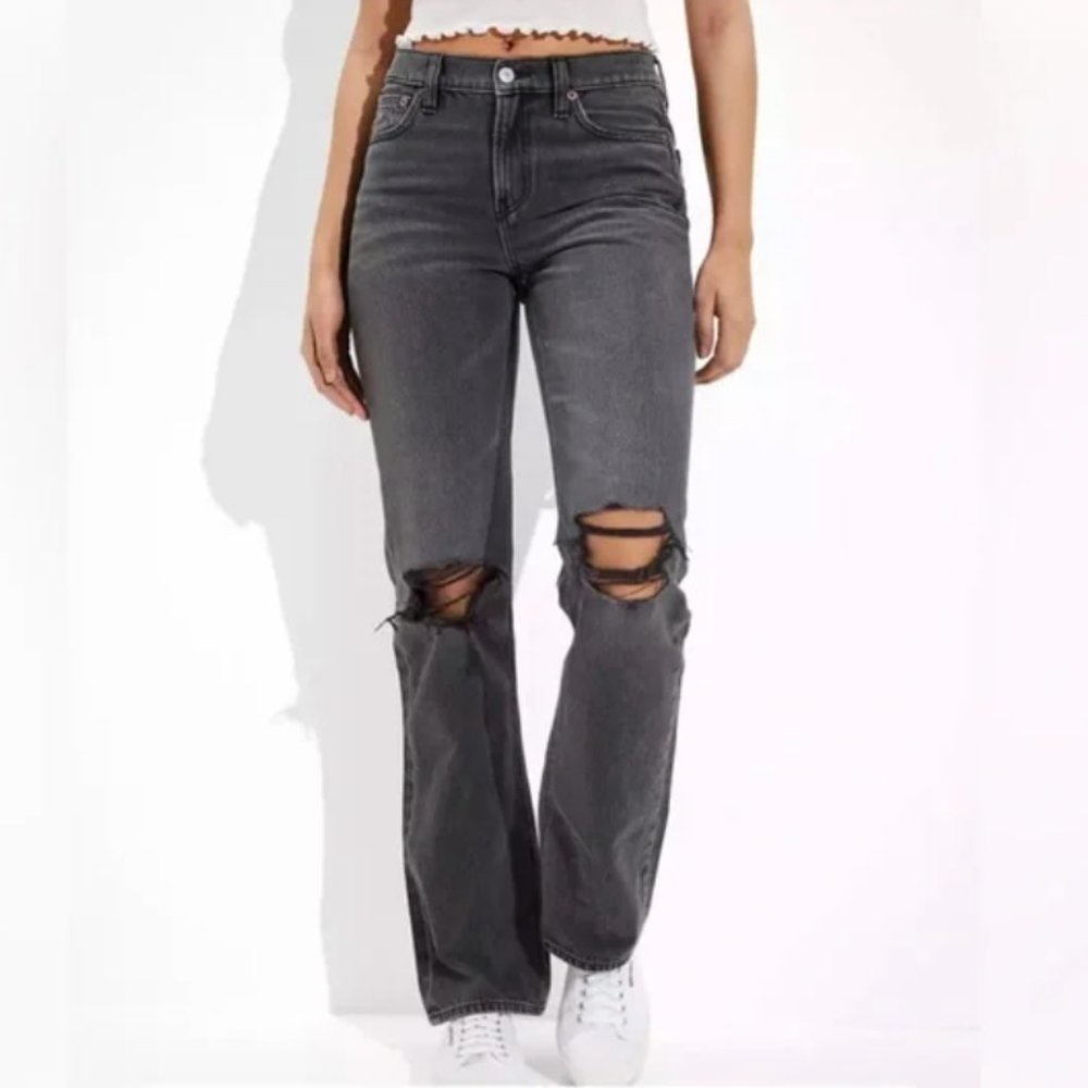 American Eagle Outfitters Women's Black Distressed Boot Cut Jeans